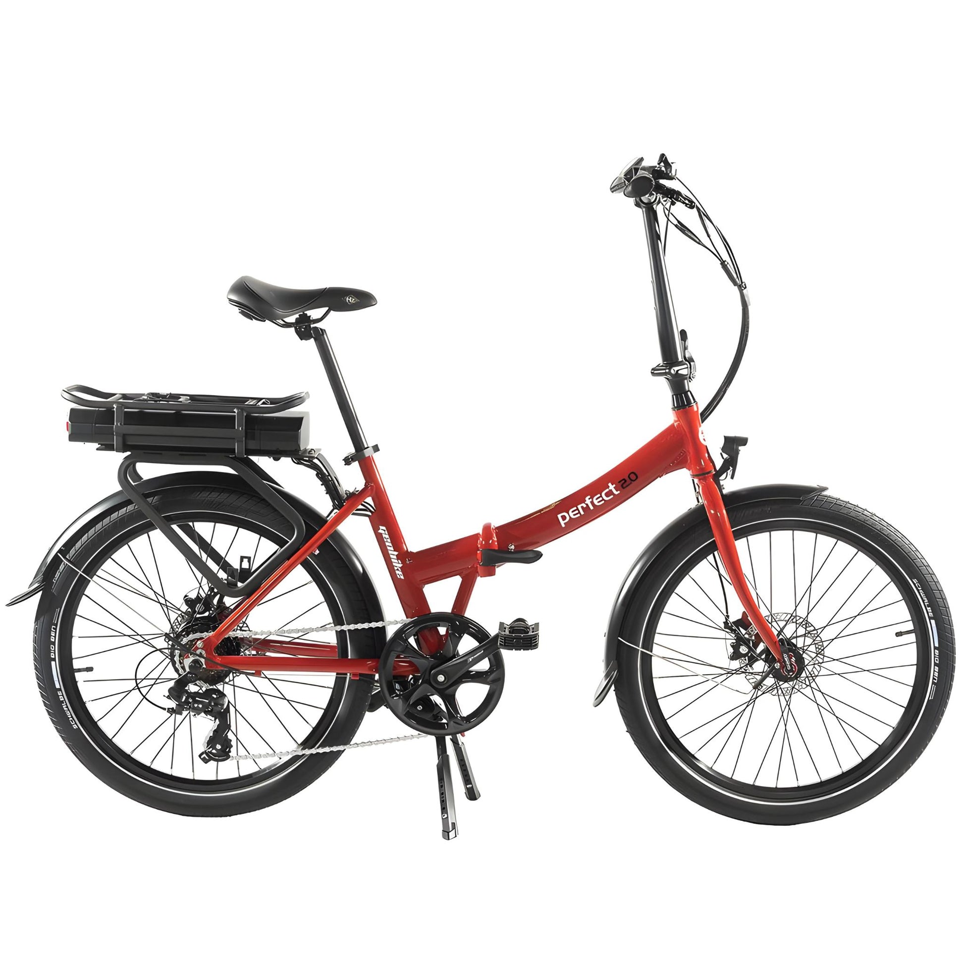 Red Geobike Perfect 2.0 ready for riding with folded frame