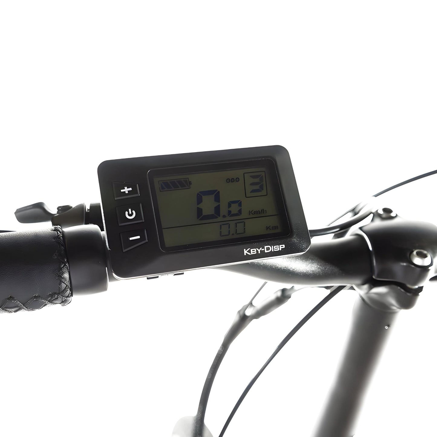 Close-up of Geobike Perfect 2.0 e-bike's handlebar display