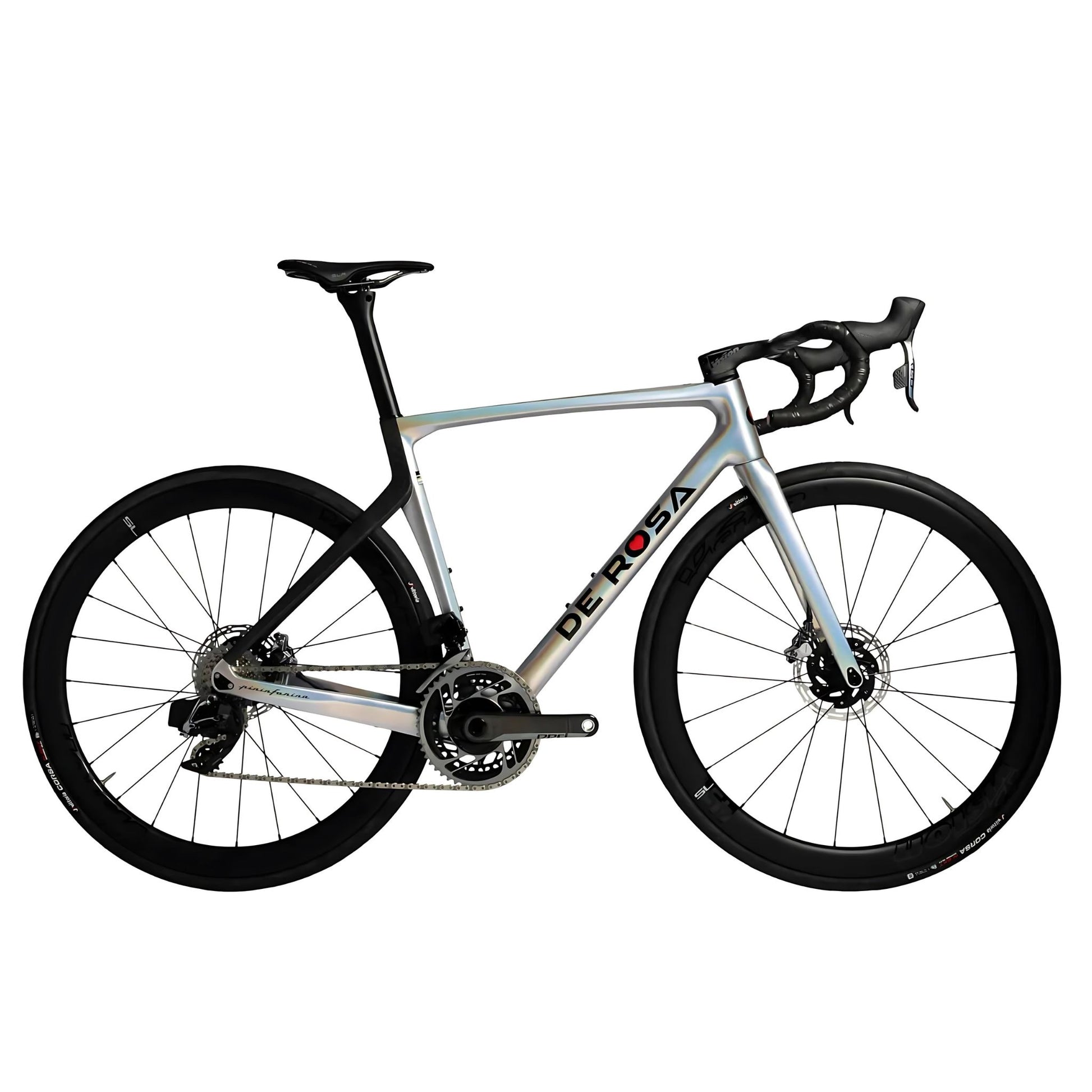 De Rosa 70 complete bike in silver with reflective surfaces